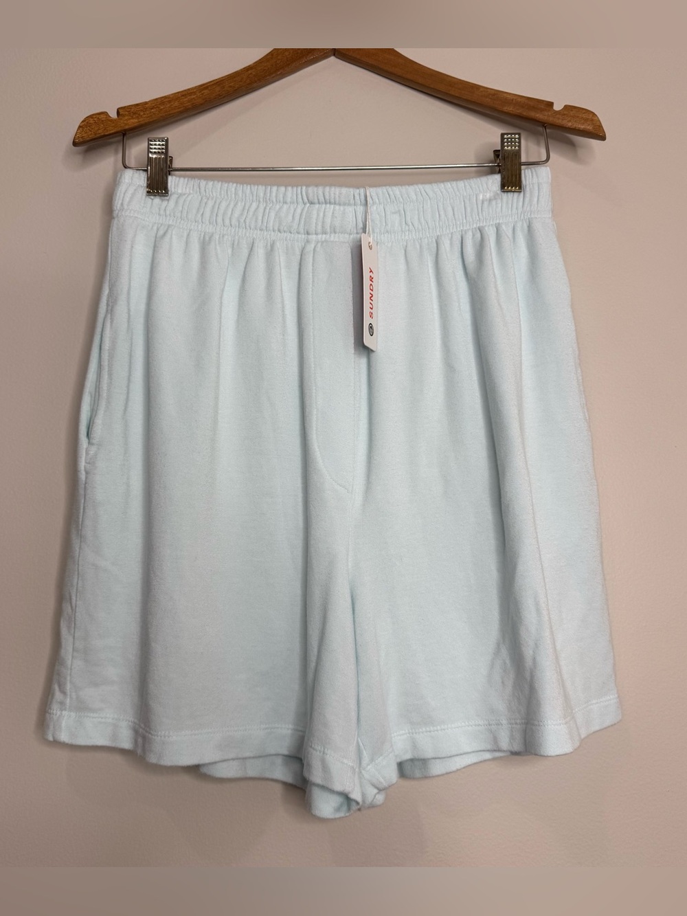 NWT Sundry Light Blue Cotton Modal‎ High Rise Lounge Shorts Pockets Size 2